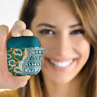 Hawaiian Plumeria Lei AirPods Case Kakau Motifs and Palaka Half Style Turquoise Color - Polynesian Pride