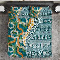 Hawaiian Plumeria Lei Bedding Set Kakau Motifs and Palaka Half Style Turquoise Color LT03 Turquoise - Polynesian Pride