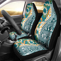 Hawaiian Plumeria Lei Car Seat Cover Kakau Motifs and Palaka Half Style Turquoise Color - Polynesian Pride