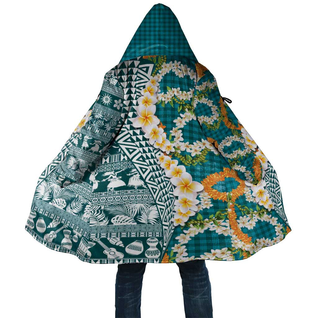 Hawaiian Plumeria Lei Cloak Kakau Motifs and Palaka Half Style Turquoise Color - Polynesian Pride