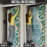 Hawaiian Plumeria Lei Door Cover Kakau Motifs and Palaka Half Style Turquoise Color - Polynesian Pride