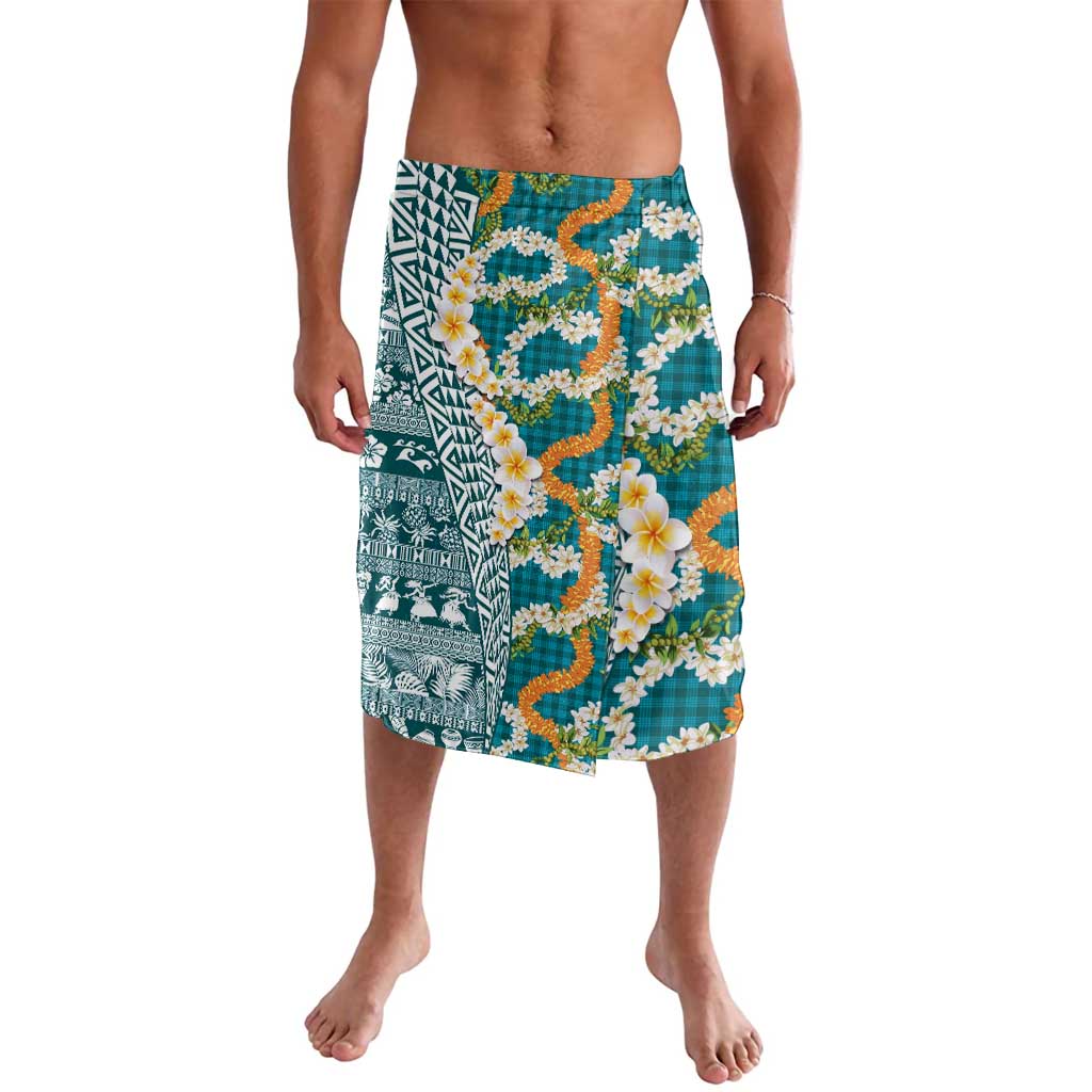 Hawaiian Plumeria Lei Lavalava Kakau Motifs and Palaka Half Style Turquoise Color LT03 Turquoise - Polynesian Pride