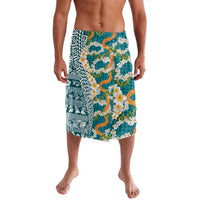 Hawaiian Plumeria Lei Lavalava Kakau Motifs and Palaka Half Style Turquoise Color LT03 Turquoise - Polynesian Pride