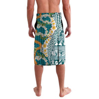 Hawaiian Plumeria Lei Lavalava Kakau Motifs and Palaka Half Style Turquoise Color LT03 - Polynesian Pride