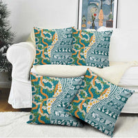 Hawaiian Plumeria Lei Pillow Cover Kakau Motifs and Palaka Half Style Turquoise Color - Polynesian Pride