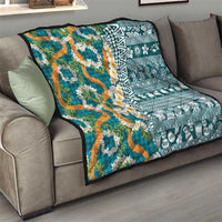 Hawaiian Plumeria Lei Quilt Kakau Motifs and Palaka Half Style Turquoise Color - Polynesian Pride