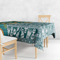 Hawaiian Plumeria Lei Tablecloth Kakau Motifs and Palaka Half Style Turquoise Color - Polynesian Pride