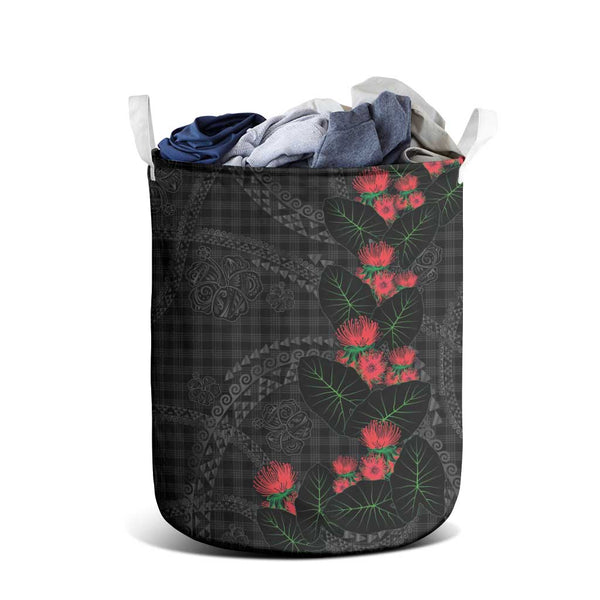 Hawaiian Kakau Art Laundry Basket Taro Leaves with Ohia Lehua and ...