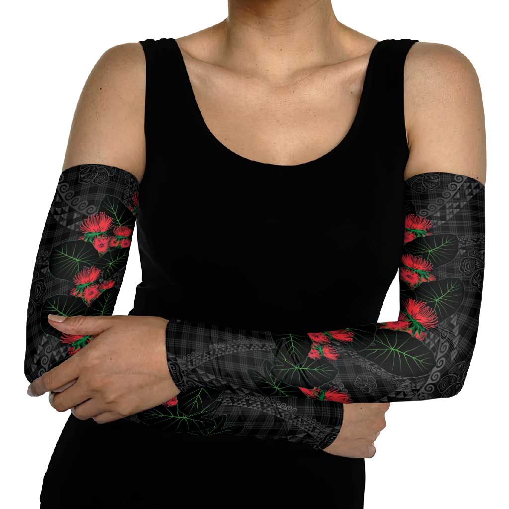 Hawaiian Kakau Art Arm Sleeves Taro Leaves with Ohia Lehua and Pakala Pattern LT03 - Polynesian Pride
