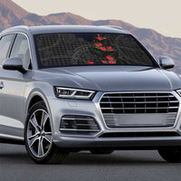 Hawaiian Kakau Art Auto Sun Shade Taro Leaves with Ohia Lehua and Pakala Pattern - Polynesian Pride