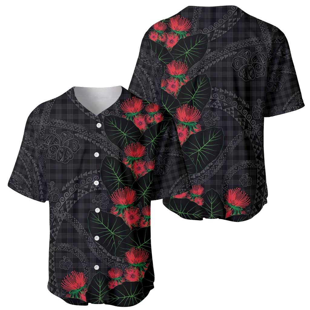 Hawaiian Kakau Art Baseball Jersey Taro Leaves with Ohia Lehua and Pakala Pattern - Polynesian Pride