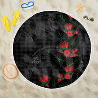 Hawaiian Kakau Art Beach Blanket Taro Leaves with Ohia Lehua and Pakala Pattern LT03 One Size 150cm Black - Polynesian Pride