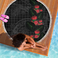 Hawaiian Kakau Art Beach Blanket Taro Leaves with Ohia Lehua and Pakala Pattern LT03 - Polynesian Pride