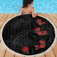 Hawaiian Kakau Art Beach Blanket Taro Leaves with Ohia Lehua and Pakala Pattern LT03 - Polynesian Pride