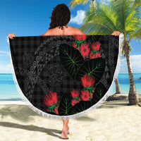 Hawaiian Kakau Art Beach Blanket Taro Leaves with Ohia Lehua and Pakala Pattern LT03 - Polynesian Pride