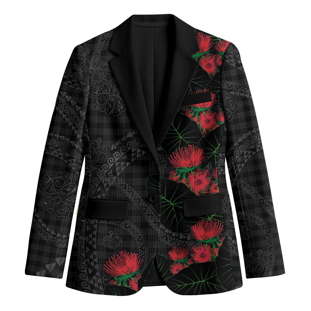 Hawaiian Kakau Art Blazer Taro Leaves with Ohia Lehua and Pakala Pattern - Polynesian Pride