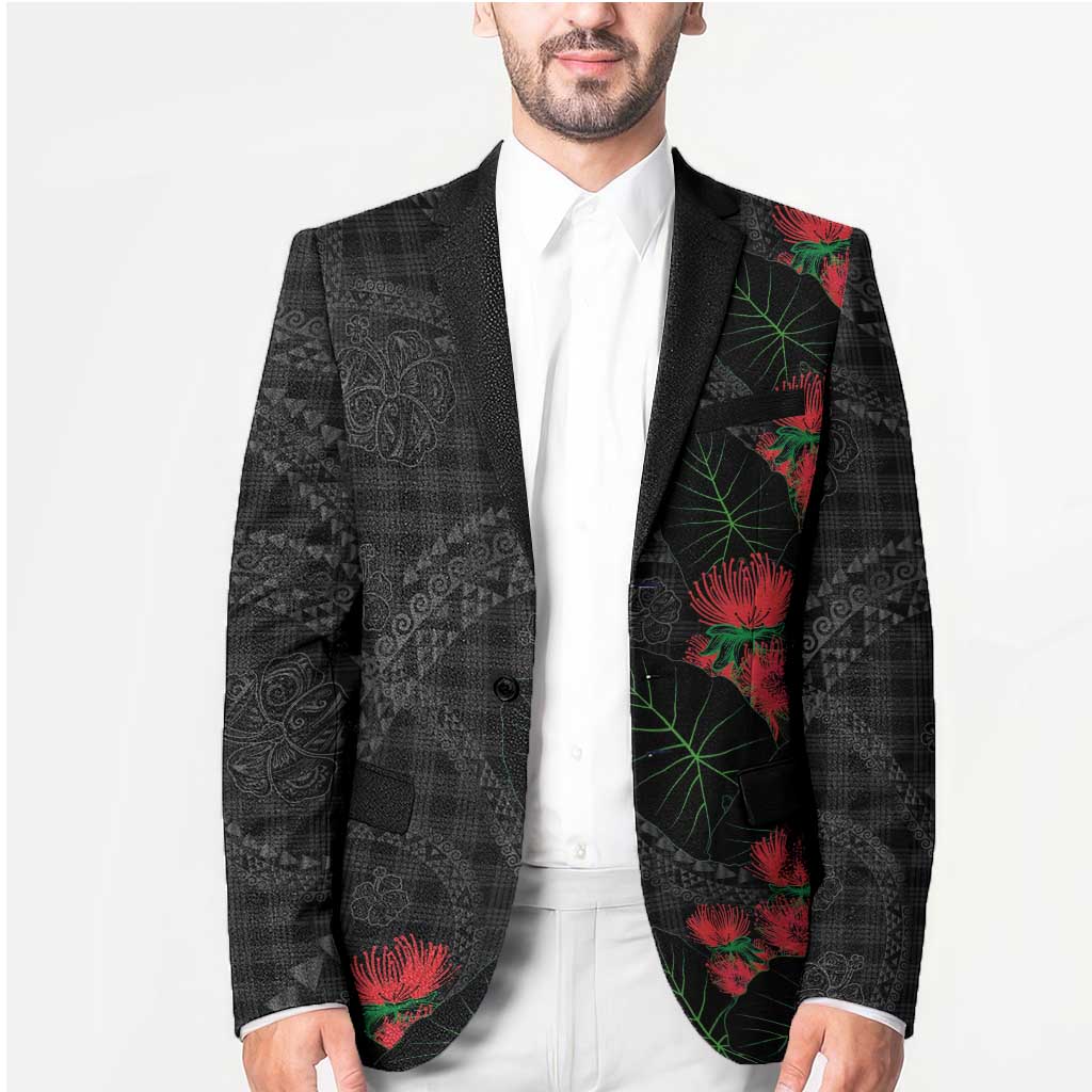 Hawaiian Kakau Art Blazer Taro Leaves with Ohia Lehua and Pakala Pattern - Polynesian Pride