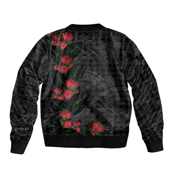 Hawaiian Kakau Art Bomber Jacket Taro Leaves with Ohia Lehua and Pakala ...