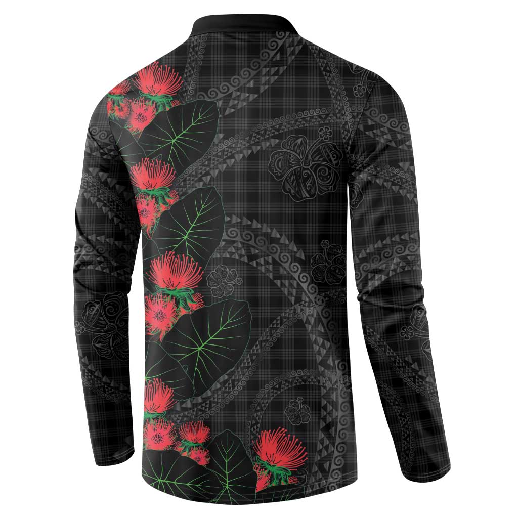 Hawaiian Kakau Art Button Sweatshirt Taro Leaves with Ohia Lehua and Pakala Pattern - Polynesian Pride