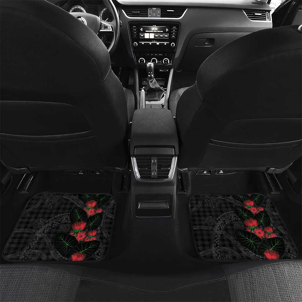 Hawaiian Kakau Art Car Mats Taro Leaves with Ohia Lehua and Pakala Pattern LT03 Set 2pcs - Back Black - Polynesian Pride