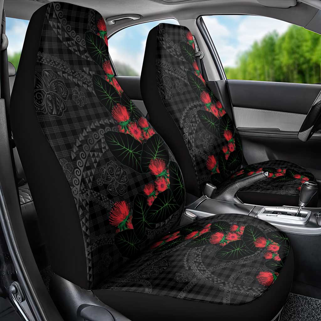 Hawaiian Kakau Art Car Seat Cover Taro Leaves with Ohia Lehua and Pakala Pattern - Polynesian Pride
