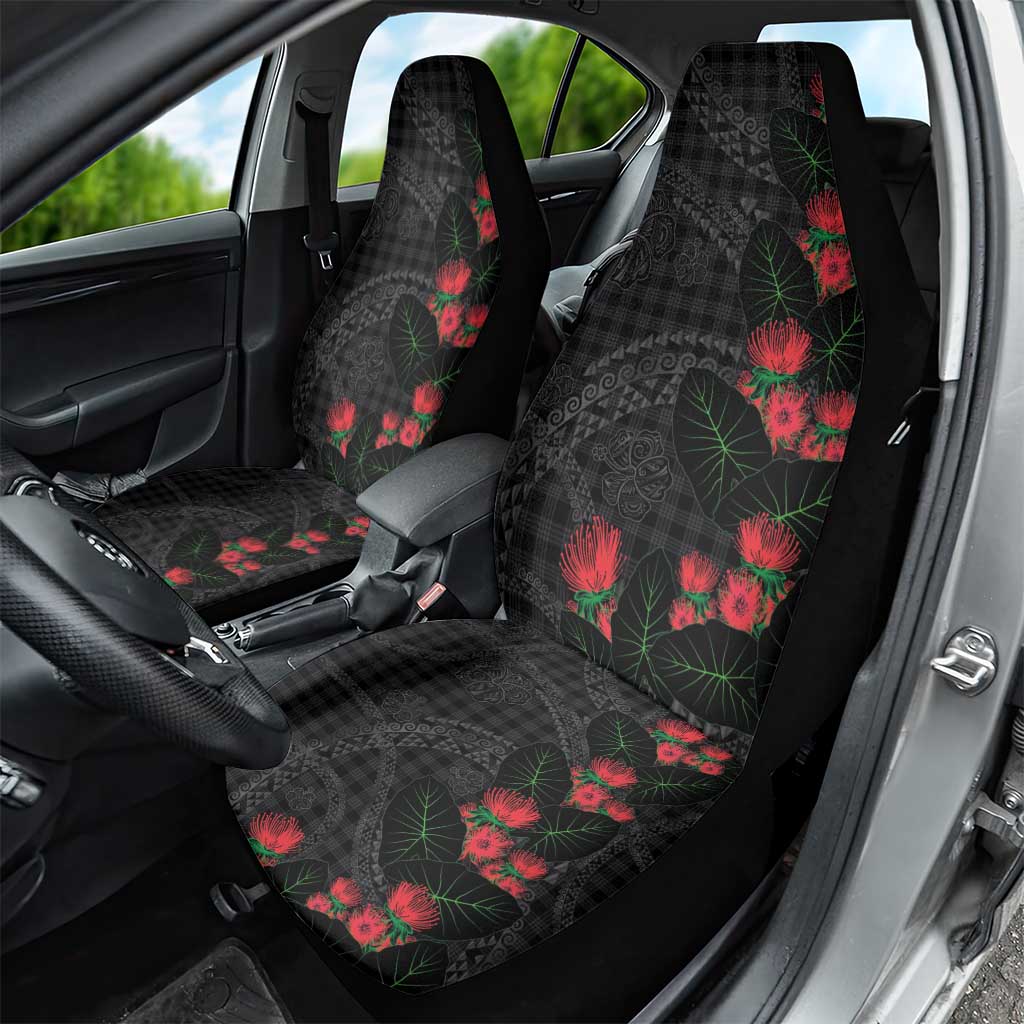 Hawaiian Kakau Art Car Seat Cover Taro Leaves with Ohia Lehua and Pakala Pattern - Polynesian Pride