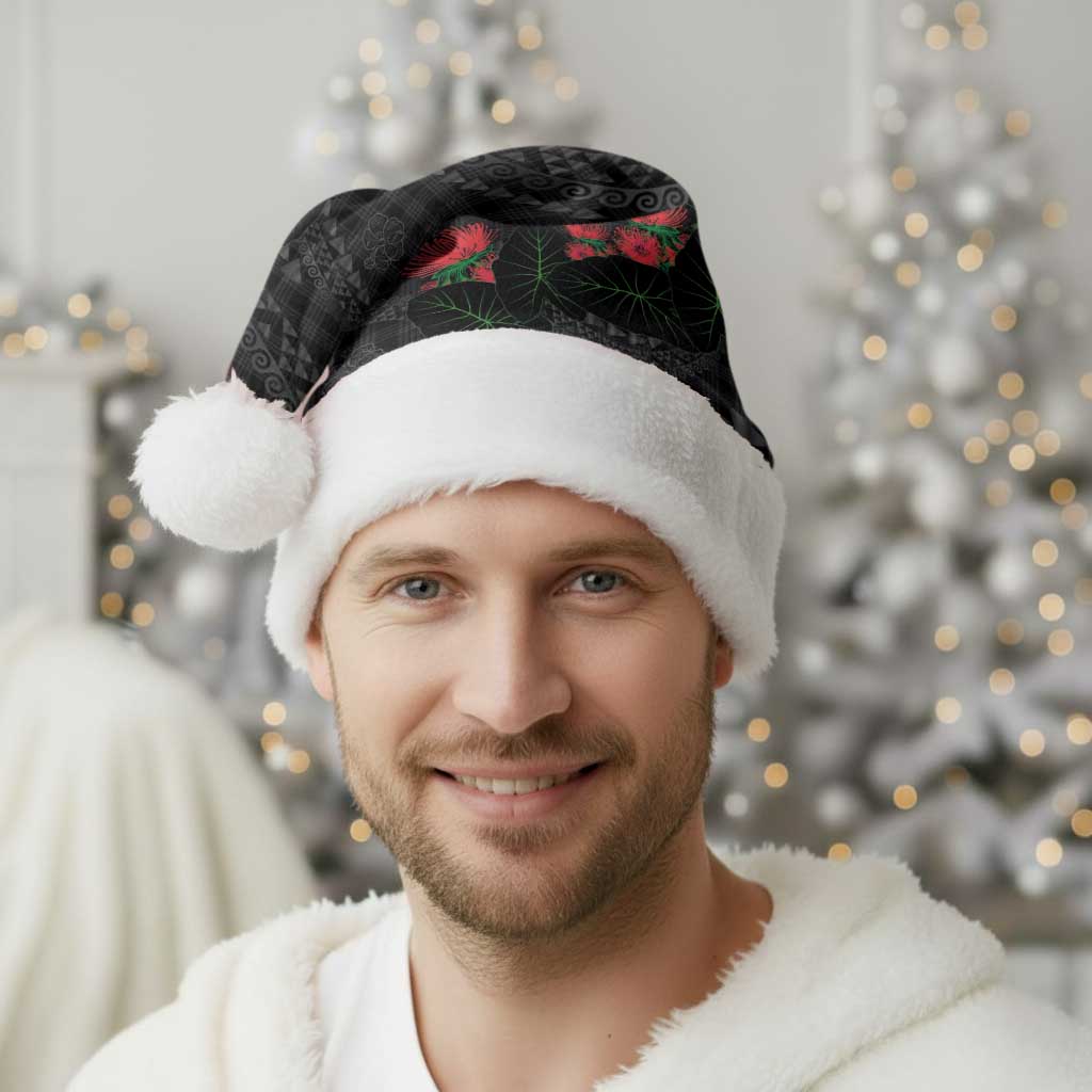 Hawaiian Kakau Art Christmas Santa Hat Taro Leaves with Ohia Lehua and Pakala Pattern - Polynesian Pride