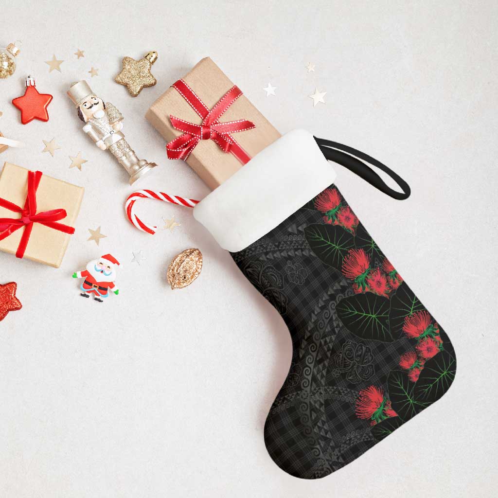 Hawaiian Kakau Art Christmas Stocking Taro Leaves with Ohia Lehua and Pakala Pattern - Polynesian Pride