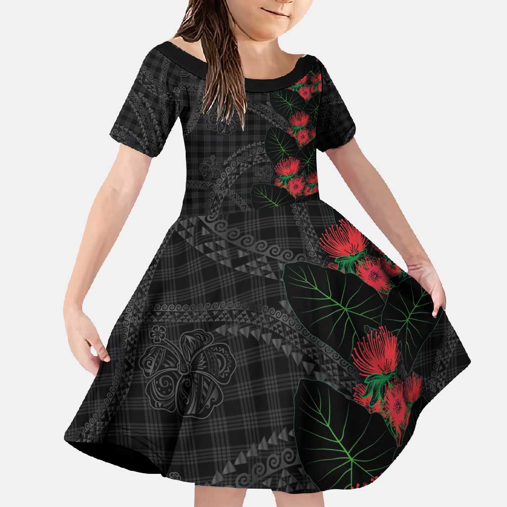 Hawaiian Kakau Art Family Matching Long Sleeve Bodycon Dress and Hawaiian Shirt Taro Leaves with Ohia Lehua and Pakala Pattern - Polynesian Pride