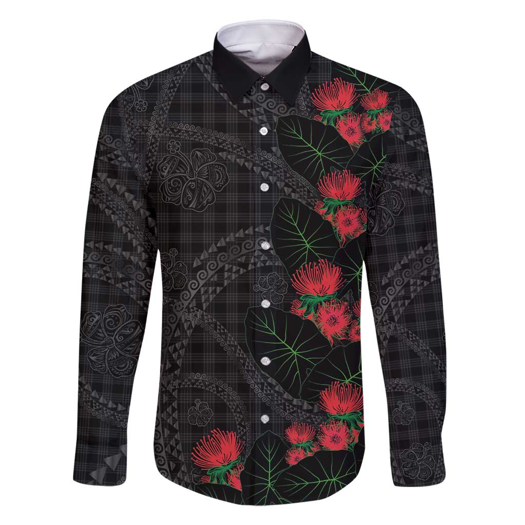 Hawaiian Kakau Art Family Matching Long Sleeve Bodycon Dress and Hawaiian Shirt Taro Leaves with Ohia Lehua and Pakala Pattern - Polynesian Pride