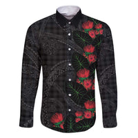 Hawaiian Kakau Art Family Matching Long Sleeve Bodycon Dress and Hawaiian Shirt Taro Leaves with Ohia Lehua and Pakala Pattern - Polynesian Pride