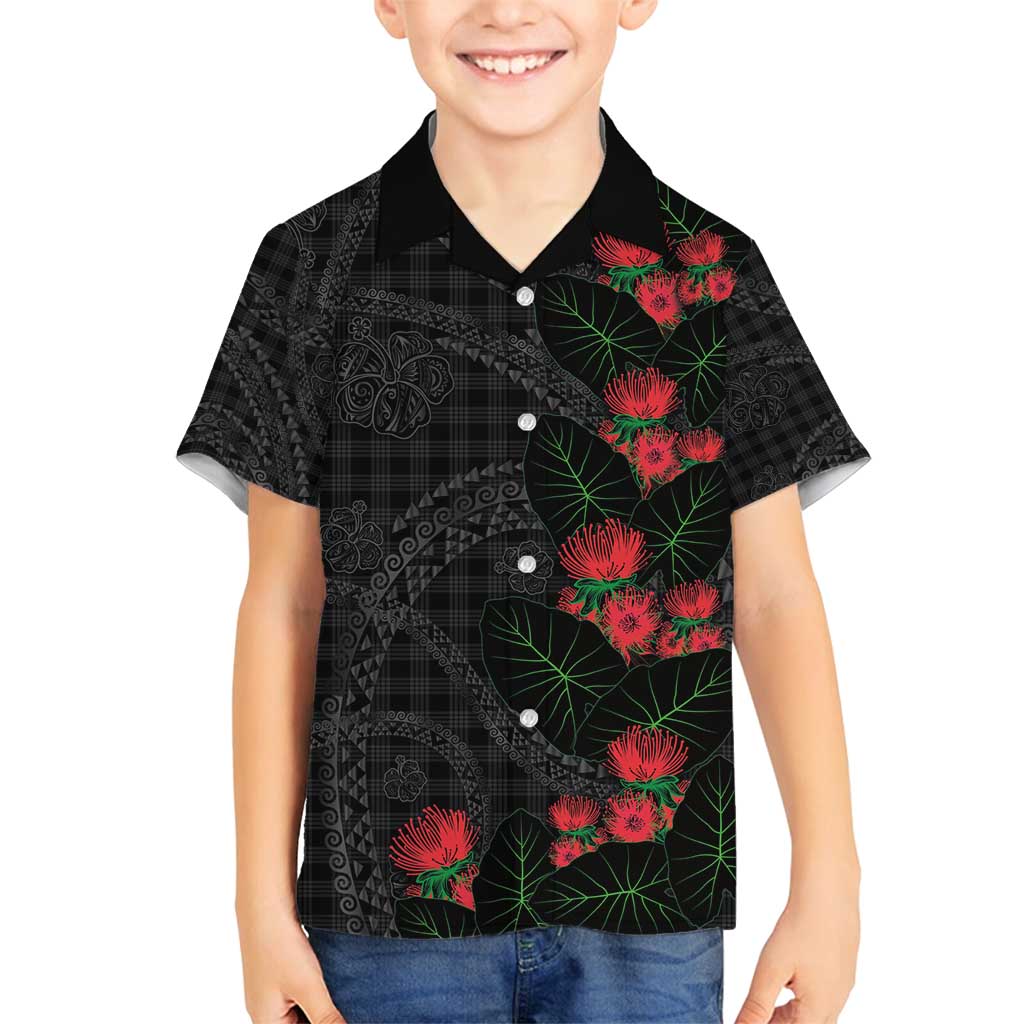Hawaiian Kakau Art Family Matching Off Shoulder Short Dress and Hawaiian Shirt Taro Leaves with Ohia Lehua and Pakala Pattern - Polynesian Pride