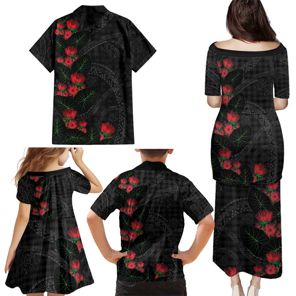 Hawaiian Kakau Art Family Matching Puletasi and Hawaiian Shirt Taro Leaves with Ohia Lehua and Pakala Pattern - Polynesian Pride