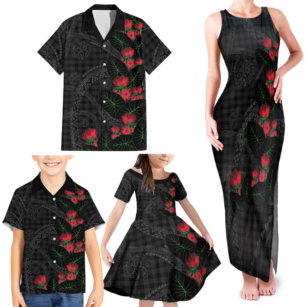 Hawaiian Kakau Art Family Matching Tank Maxi Dress and Hawaiian Shirt Taro Leaves with Ohia Lehua and Pakala Pattern - Polynesian Pride