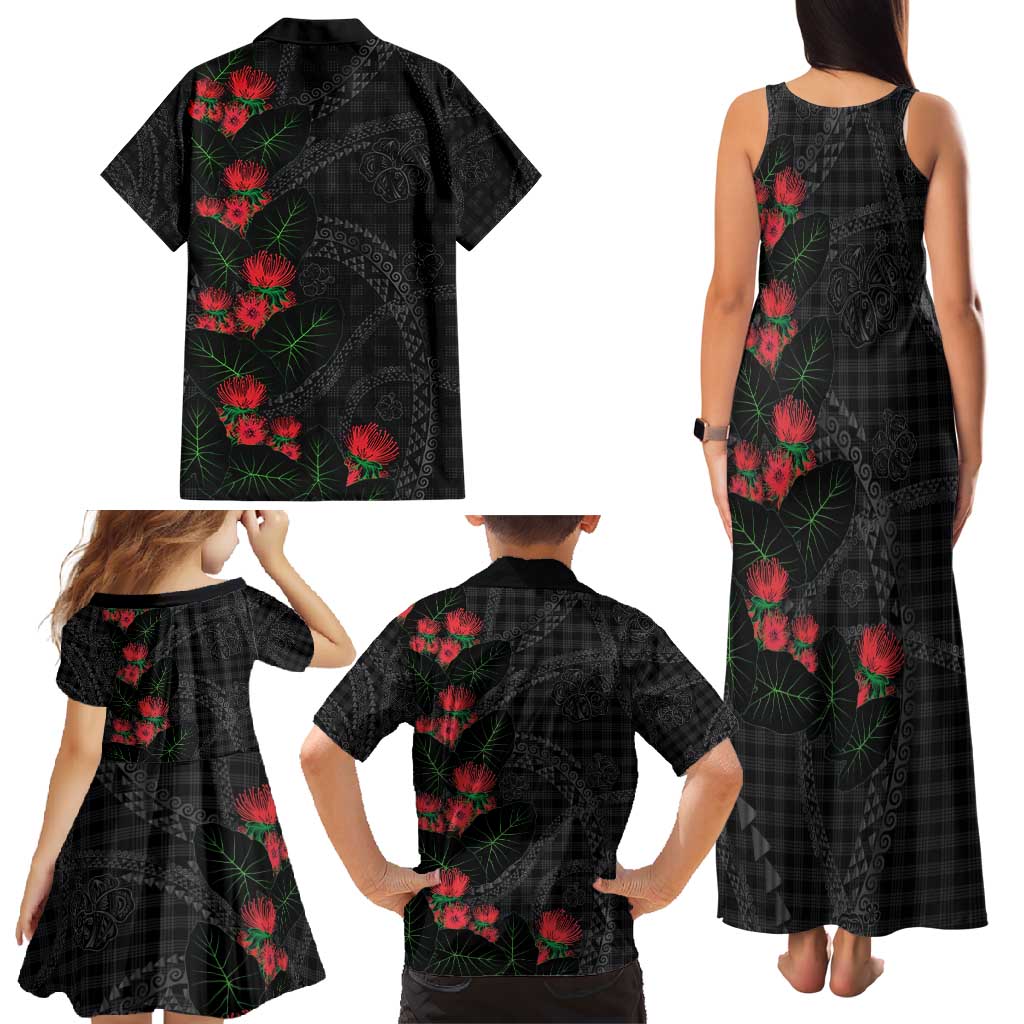 Hawaiian Kakau Art Family Matching Tank Maxi Dress and Hawaiian Shirt Taro Leaves with Ohia Lehua and Pakala Pattern - Polynesian Pride