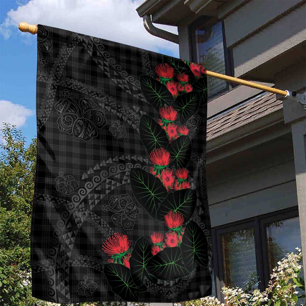 Hawaiian Kakau Art Garden Flag Taro Leaves with Ohia Lehua and Pakala Pattern - Polynesian Pride