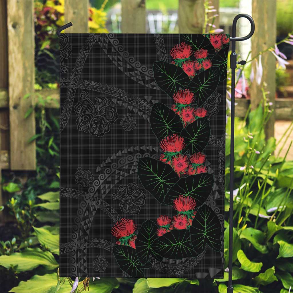 Hawaiian Kakau Art Garden Flag Taro Leaves with Ohia Lehua and Pakala Pattern - Polynesian Pride