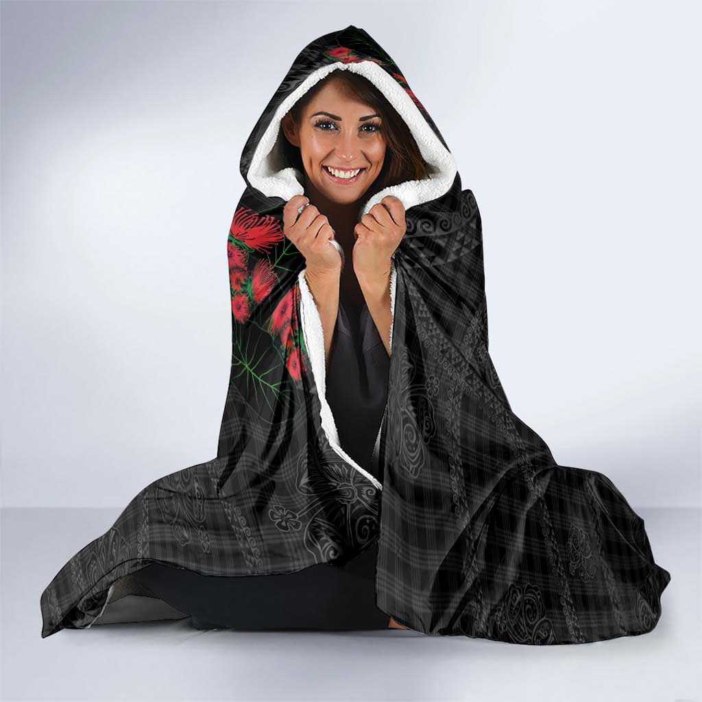 Hawaiian Kakau Art Hooded Blanket Taro Leaves with Ohia Lehua and Pakala Pattern - Polynesian Pride