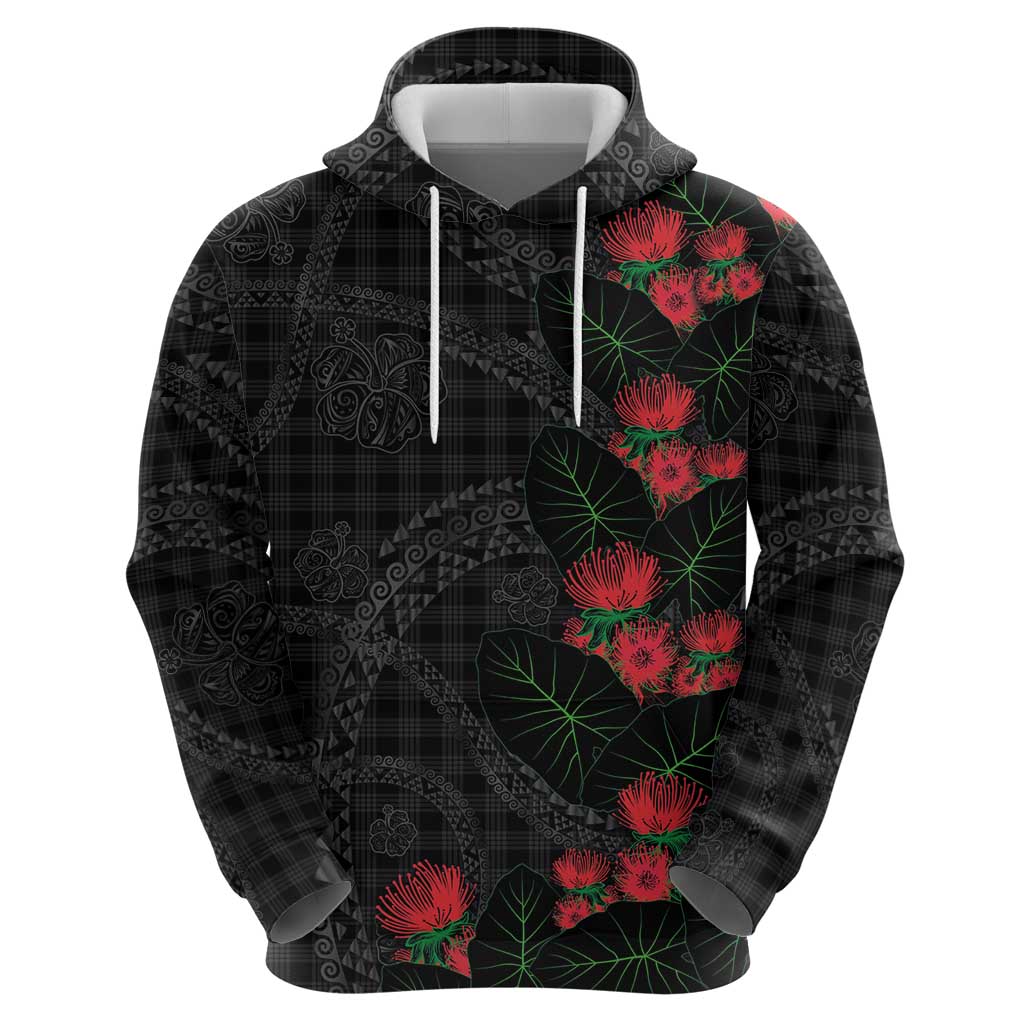 Hawaiian Kakau Art Hoodie Taro Leaves with Ohia Lehua and Pakala Pattern - Polynesian Pride