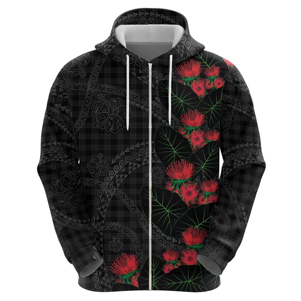 Hawaiian Kakau Art Hoodie Taro Leaves with Ohia Lehua and Pakala Pattern - Polynesian Pride