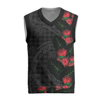 Hawaiian Kakau Art Christmas Knitted V-Neck Vest Taro Leaves with Ohia Lehua and Pakala Pattern - Polynesian Pride