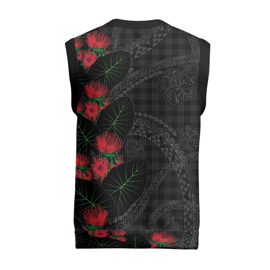 Hawaiian Kakau Art Christmas Knitted V-Neck Vest Taro Leaves with Ohia Lehua and Pakala Pattern - Polynesian Pride