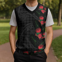 Hawaiian Kakau Art Christmas Knitted V-Neck Vest Taro Leaves with Ohia Lehua and Pakala Pattern - Polynesian Pride