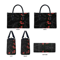 Hawaiian Kakau Art Leather Bag Taro Leaves with Ohia Lehua and Pakala Pattern - Polynesian Pride