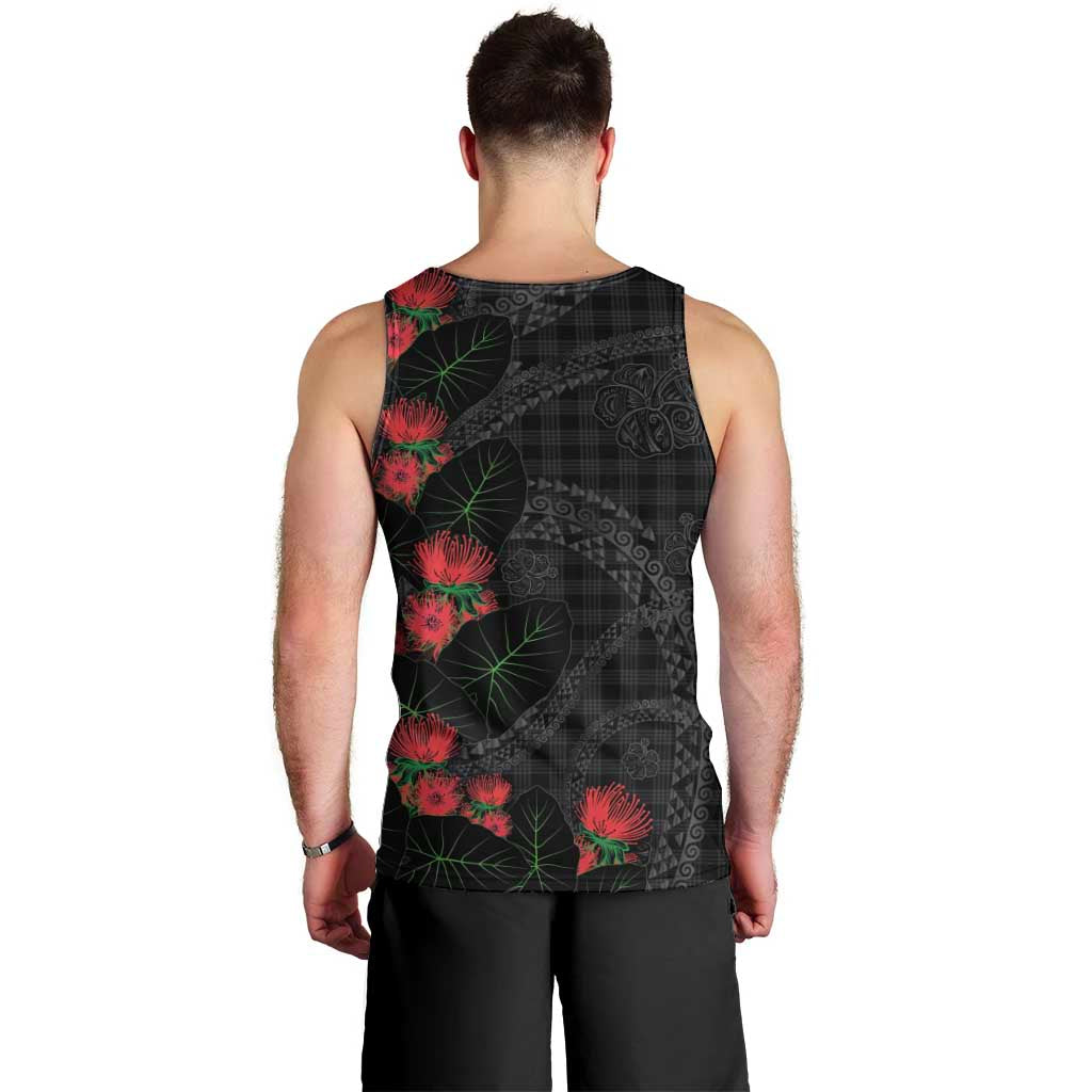 Hawaiian Kakau Art Men Tank Top Taro Leaves with Ohia Lehua and Pakala Pattern - Polynesian Pride