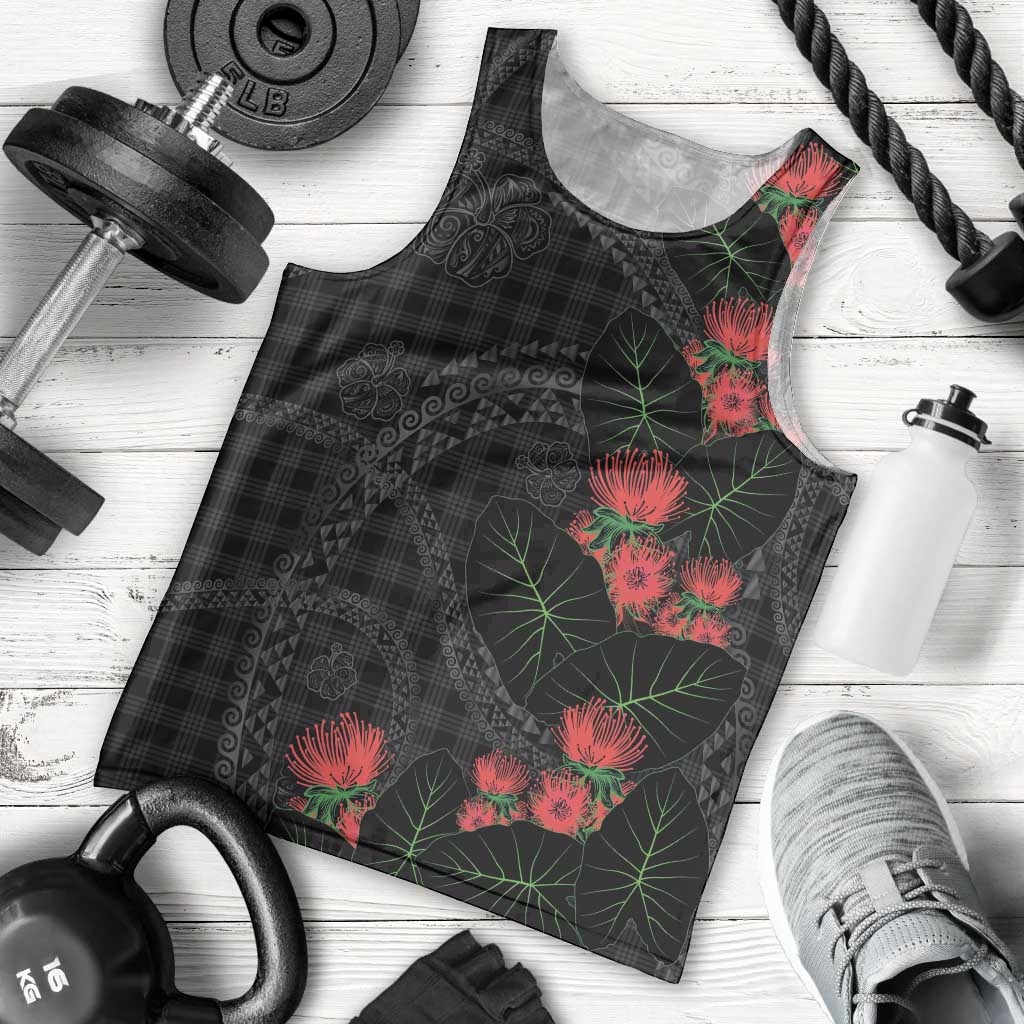 Hawaiian Kakau Art Men Tank Top Taro Leaves with Ohia Lehua and Pakala Pattern - Polynesian Pride