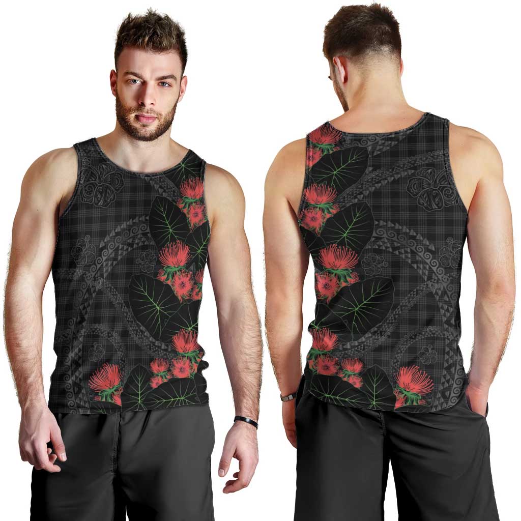 Hawaiian Kakau Art Men Tank Top Taro Leaves with Ohia Lehua and Pakala Pattern - Polynesian Pride