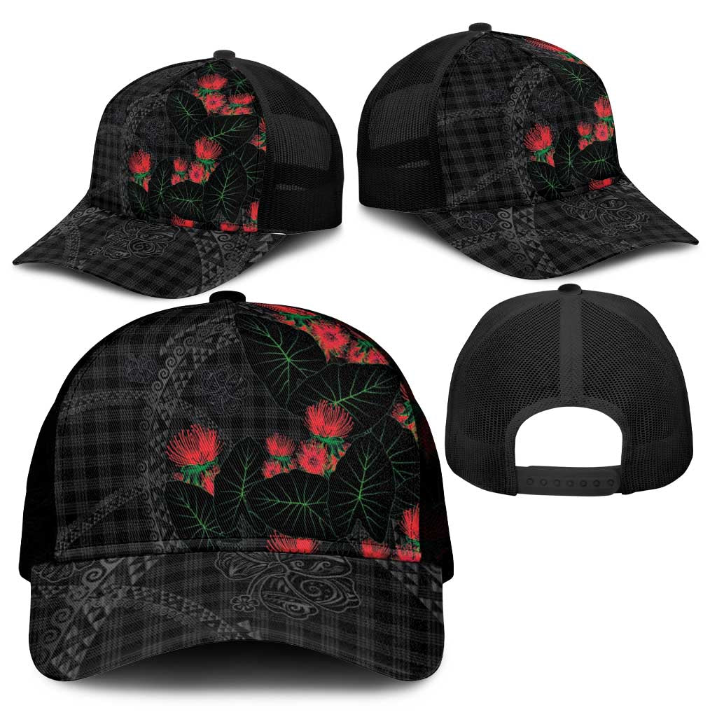 Hawaiian Kakau Art Mesh Trucker Cap Taro Leaves with Ohia Lehua and Pakala Pattern - Polynesian Pride
