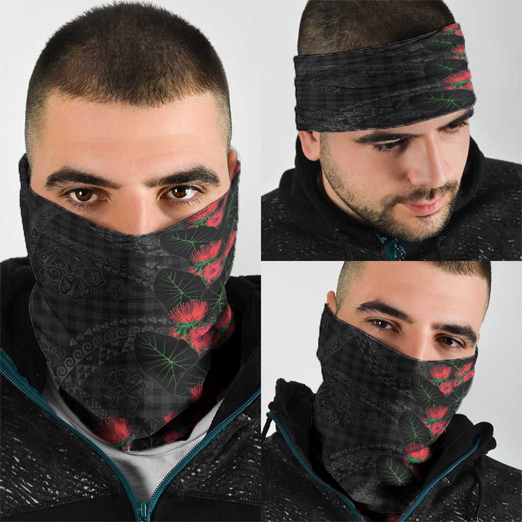 Hawaiian Kakau Art Neck Gaiter Taro Leaves with Ohia Lehua and Pakala Pattern - Polynesian Pride
