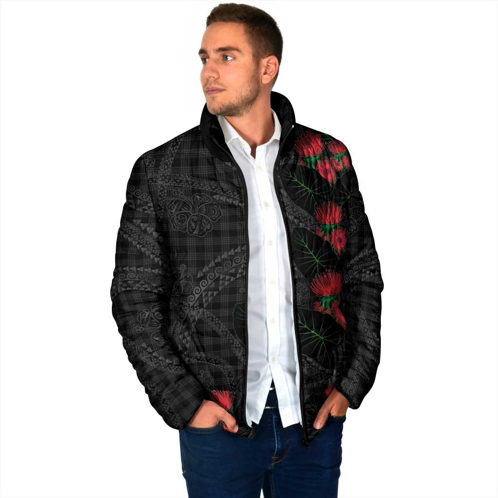Hawaiian Kakau Art Padded Jacket Taro Leaves with Ohia Lehua and Pakala Pattern - Polynesian Pride